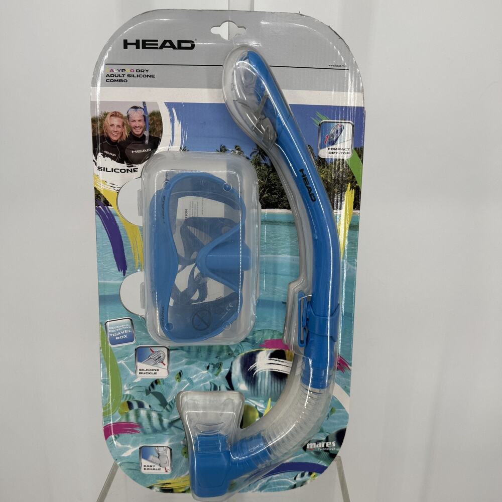 HEAD/Mares Calypso Dry Adult Snorkel Mask Combo – Silicone – Dry Top – New Blue
